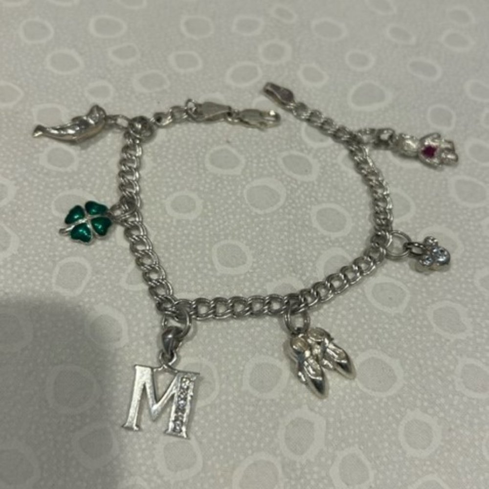 VTG Sterling Silver 6-Piece Charm BRACELET - Picture 7 of 9